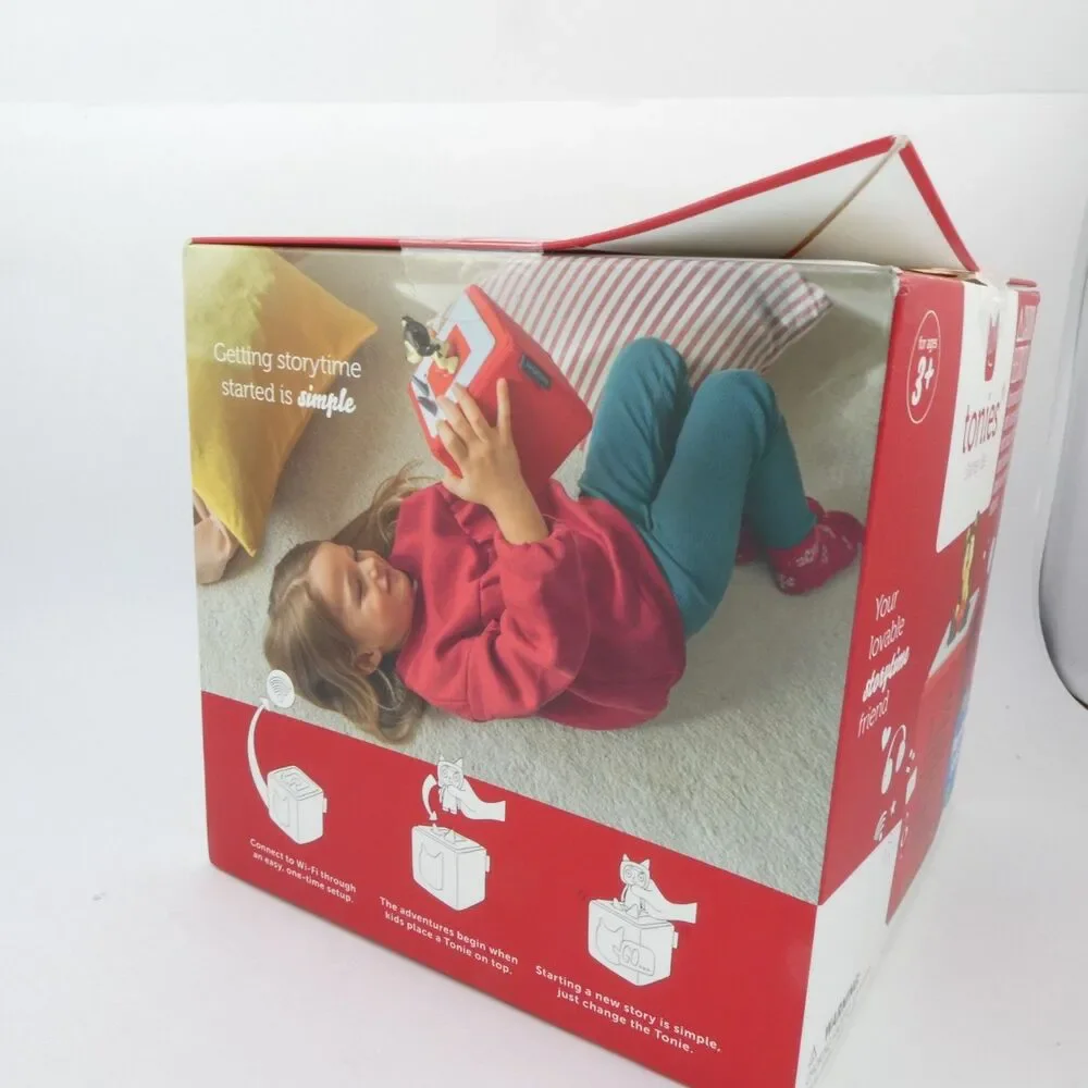 Tonies Tonebox Audio Player Starter Set for Kids 1+ Playtime Puppy -Sunset Red